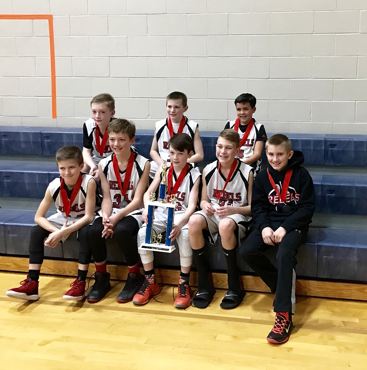 Courtesy photo
The Running Rebels fifth-grade boys basketball team placed second at the Lake City Shootout AAU tournament. In the front row from left are Peyton Hollenbeck, Aaron Ivankorich, Steven Anderson, Troy Ostland and Dylan Magsano-Wolfe; and back row from left, Justice Smith, Austin Rutherford and Tyler Engelson. Not pictured is Alex Shields.