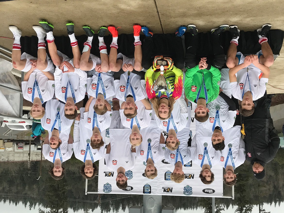 Courtesy photo
The Sting Timbers under-17 boys soccer team won the Washington Cup the weekend of Feb. 25-26. The Sting Timbers beat the Spokane Breakers 4-1 in the championship game, on goals by Spencer Messina, MacLaine Stultz, Dakota Fisbeck and Caleb McLuskie. In the front row from left are Devin Sheehan, McCoy Patton, Shawn Mckeekan, Docker Bond, Max Bennett, Dakota Fisbeck and Dalton Curtis; second row from left, Elijah Manuel, MacLaine Stultz, Dakota Curtis, Spencer Messina and Keaton Murphree; and back row from left, coach Kasey Laffoon, Chance Mueller Tyler Mueller, Dempsey Brewer, Carson Noordam, Caleb McLuskie, Jason Lukes and JR Rayborn.
While in Seattle the Sting Timbers picked up a few more games. The Sting Timbers beat NORTAC Sparta 7-0. Keaton Murphree had a hat trick, with two assists from Spencer Messina, and one assist from Docker Bond; MacLaine Stultz had one goal (Keaton Murphree assisted); Tyler Mueller had one goal assisted by Dempsey Brewer; and Dakota Fisbeck scored twice, assisted by Shawn McKeekan and Devin Sheehan.
The Sting Timbers also beat the Dragons FC 99 3-1. MacLaine Stultz scored once, assisted by Keaton Murphree; and Keaton Murphree scored two goals, one assisted by MacLaine Stultz.