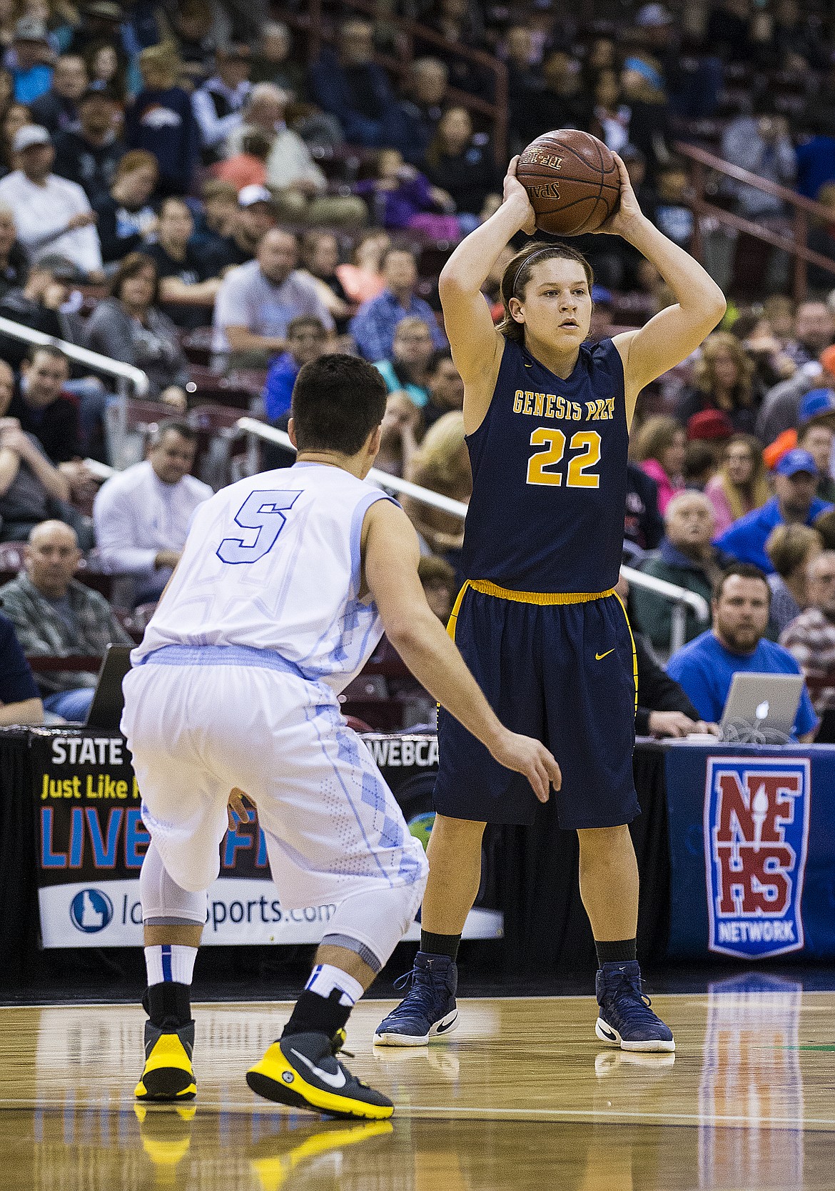 LOREN BENOIT/Press

Jacob Schroeder looks for a teammate to pass to during Saturday morning&#146;s 1A DII championship game against Dietrich.