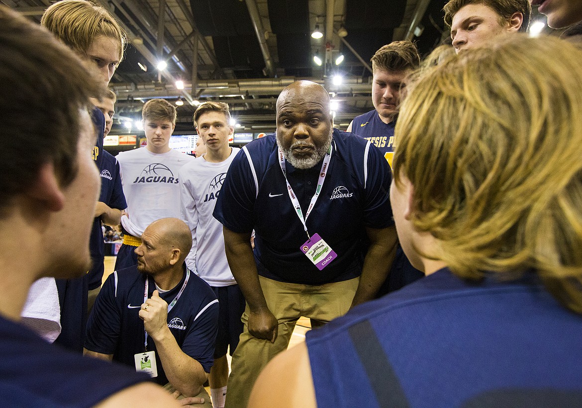 LOREN BENOIT/PressGenesis Prep Head Coach Marsell Colbert addresses his team in the final minutes of the 1A DII championship game against Dietrich.