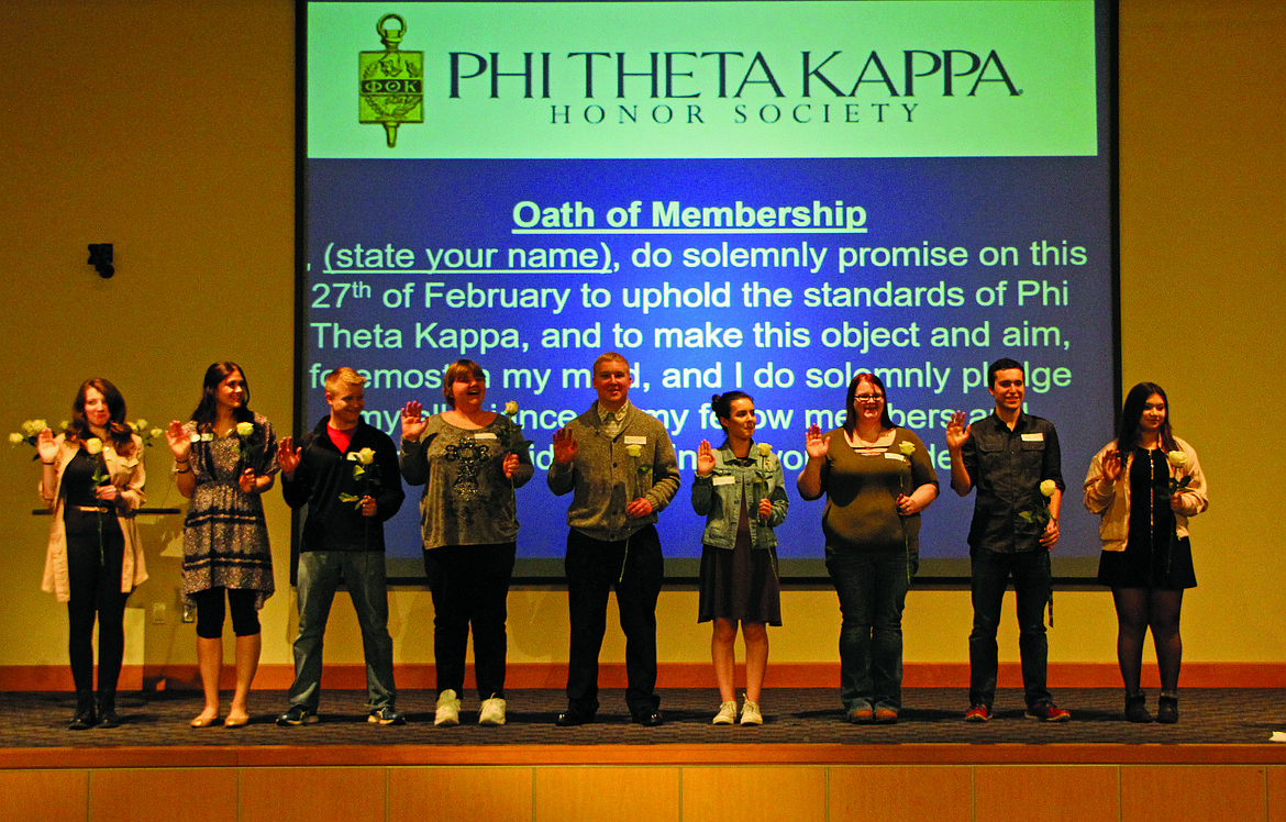 Courtesy photo
New members of Phi Theta Kapp at Big Bend Community College take the oath during induction ceremonies Feb. 28.