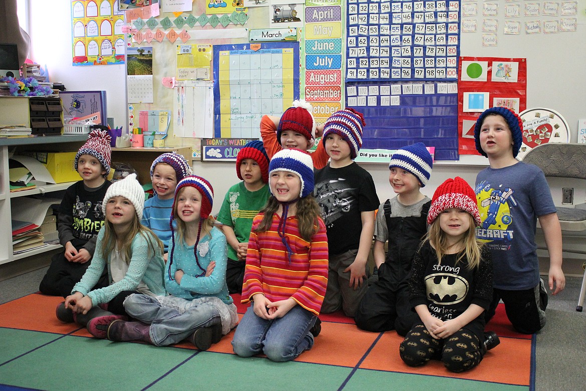 Mrs. Labbe&#146;s Kindergarten class received hats made by the Superior United Methodist Womens Group and Mineral County Library CAKL group. They made hats for the students at the Superior Elementary School. (Kathleen Woodford photos/Mineral Independent).