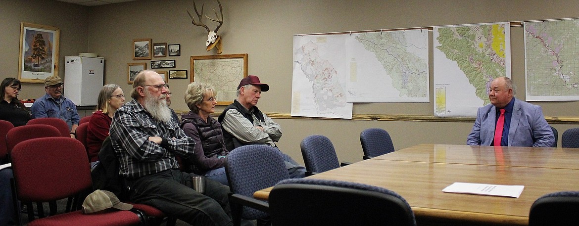 HD14 Rep. Denley Loge visited at the last commissioners meeting regarding the legislative session in Helena. Several bills were discussed, including a possible fishing access fee. (Kathleen Woodford/Mineral Independent).