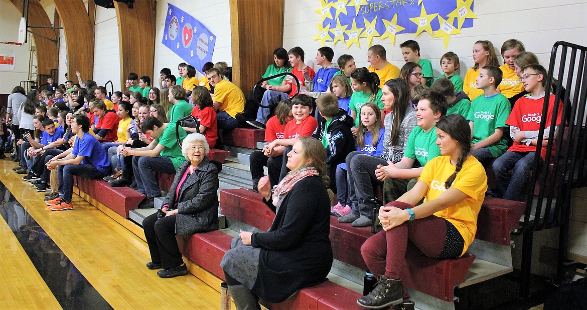 Alberton students received Google shirts during an assembly last week where classmate Lyssah Kromrey found out she won a Doodle 4 Google state competition. (Kathleen Woodford/Mineral Independent).