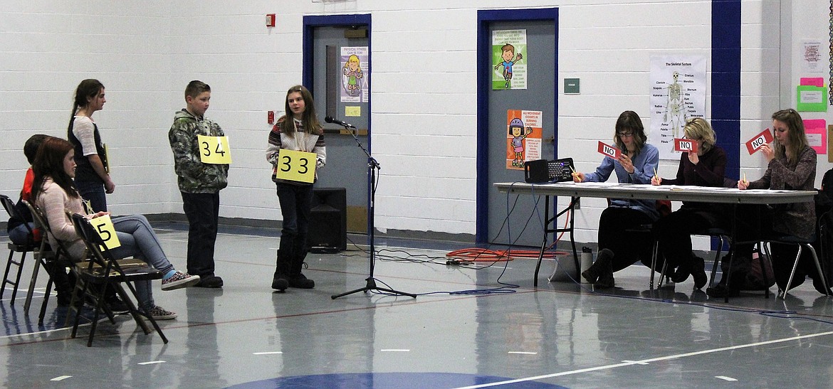 Contestants face the judges in the Mineral County Spelling Bee on Feb. 22.