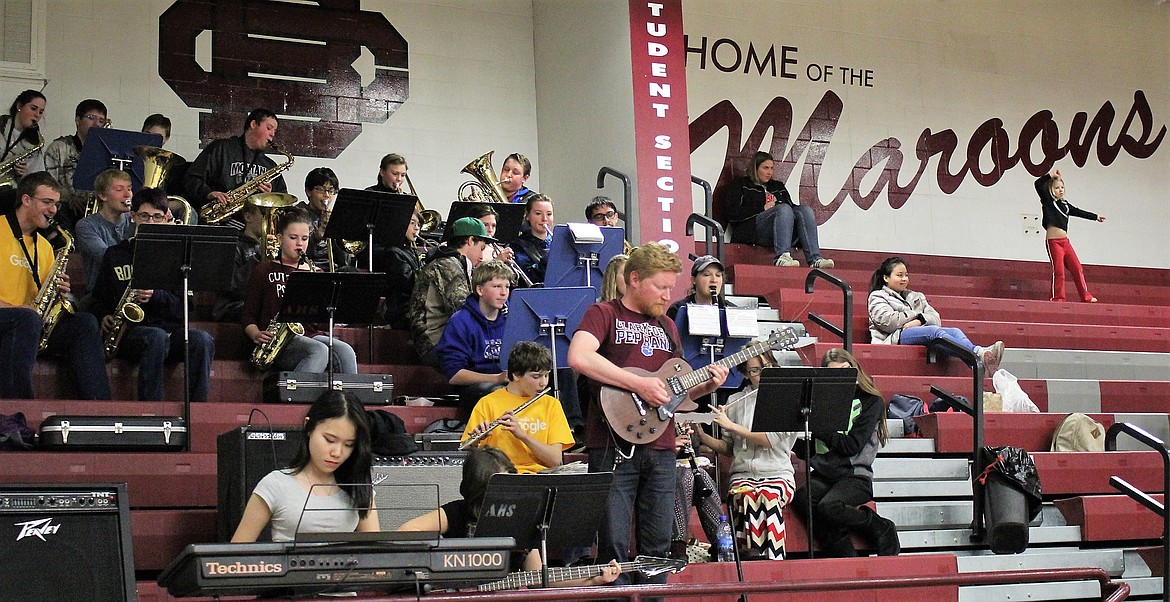 The Clark Fork Mountain Cats pep band traveled to Butte for divisionals last week. The band was led by Mike Wolfe. (Kathleen Woodford/Mineral Independent).