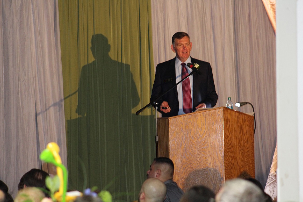 Chanet Stevenson/The Sun Tribune - City Administrator, Wade Farris, served as MC for the evening at the 50th Annual Greater Othello Chamber Awards Banquet and Raffle.