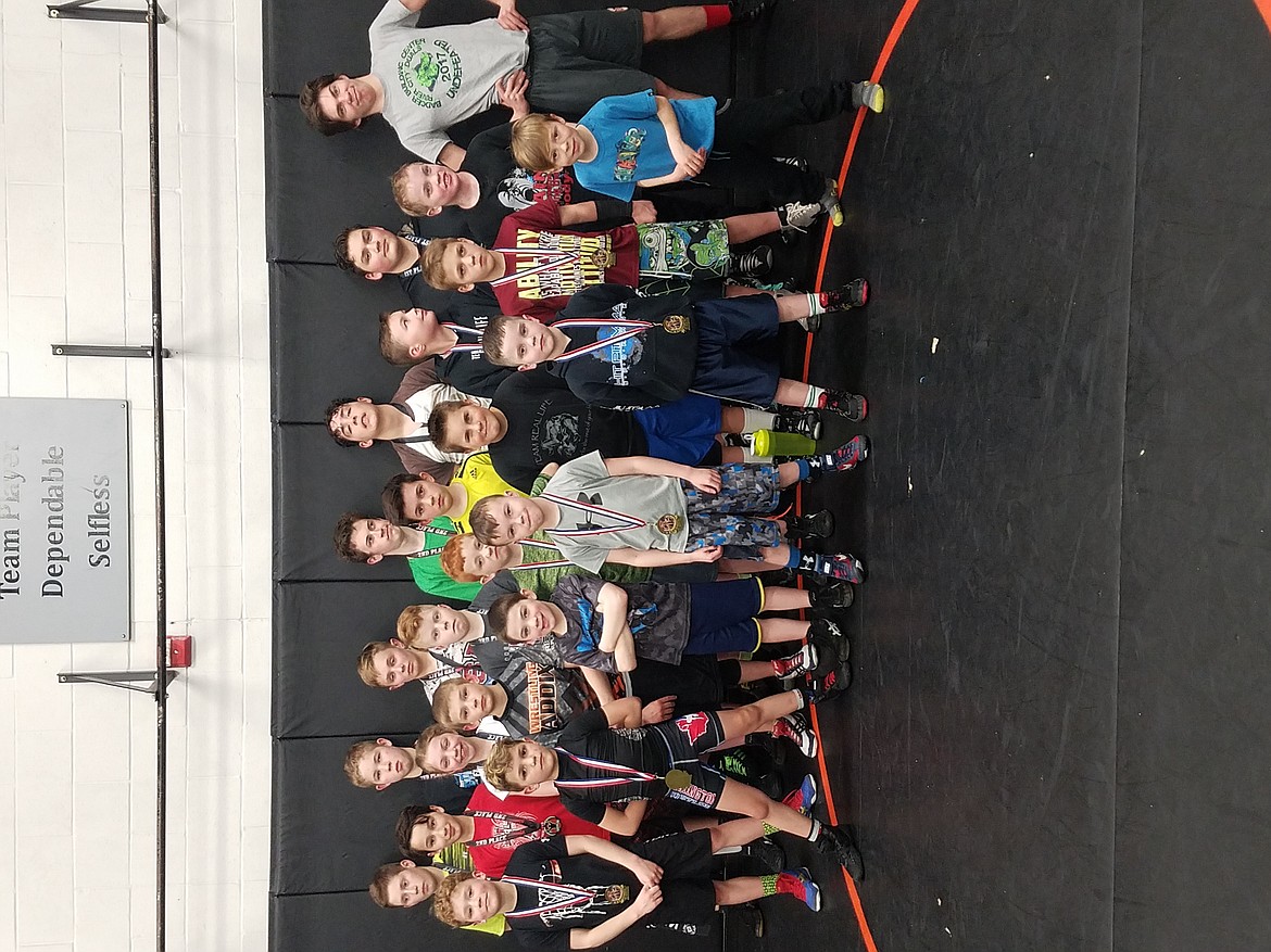 Courtesy photo
Team Real Life Wrestlers competed in the Washington Little Guy Wrestling League North Central tournament on March 4. In the front row from left are Matthew Hamilton, 1st; Lachlan Nilson, 3rd;  Sawyer Sage, 1st; Paxton Purcell, 1st and Miro Parrt-Coffin, 1st; second row from left, Will Rossi, 1st; Rider Seguine, 1st at Central Valley Freestyle; Justin Donnell, 1st; Cole Austin, 1st and Damian Hamilton, 1st; third row from left, Zack Campbell, 2nd; Amanda Wirig, 1st; Bradley Mason, 3rd; Cade Shannon, 2nd; Kendall Sage, 3rd and Jonathan Hansen, 2nd; and back row from left, Colton Gray, 3rd; Keanyn DeGroat, 2nd; Walker Rouse, 2nd; Konner Schultz, 2nd; Neo Primrose, 1st and Tyler Lafser, 2nd.