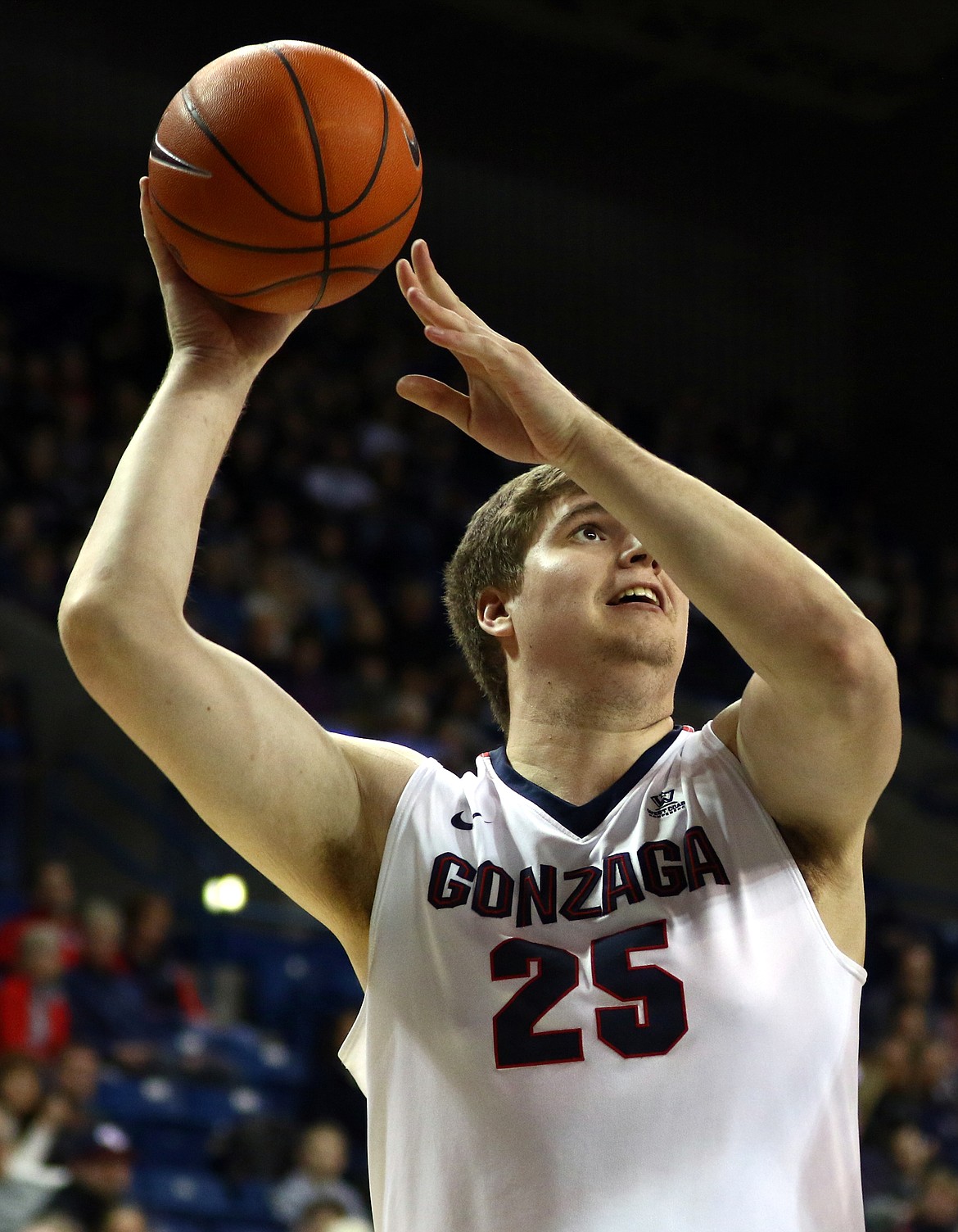 Gonzaga junior center Ryan Edwards shoots during a game this season in Spokane, Wash. The 2013 Glacier High School grad and Gonzaga have gone 29-1 this season. (Gonzaga Athletics photo)