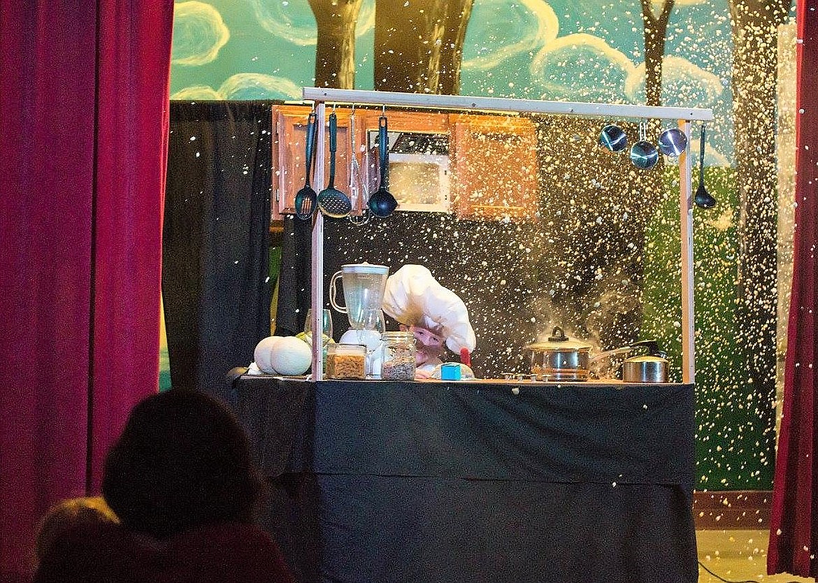 Gage Horn performs &#147;Popcorn Shrimp&#148; with an original performance by Jim Henson&#146;s Swedish Chef during the recent PEAK Variety Show.