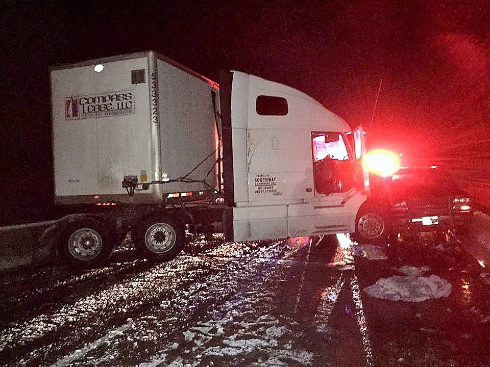 An Alberton man was driving east on I-90 when he struck and killed the driver of a semi-truck which had jackknifed and blocked both lanes of traffic. (Photo courtesy of the Superior Volunteer Fire Department)