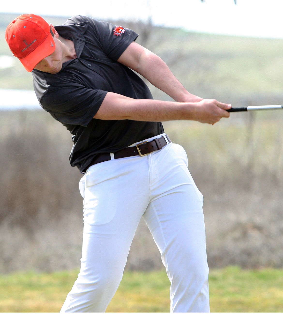 Rodney Harwood/Columbia Basin Herald 
John Rawley of Ephrata hits his tee shot on the 480-yard, par-4 fourth hole at Lakeview Golf &amp; Country Club during Thursday&#146;s CWAC match Thursday in Soap Lake.