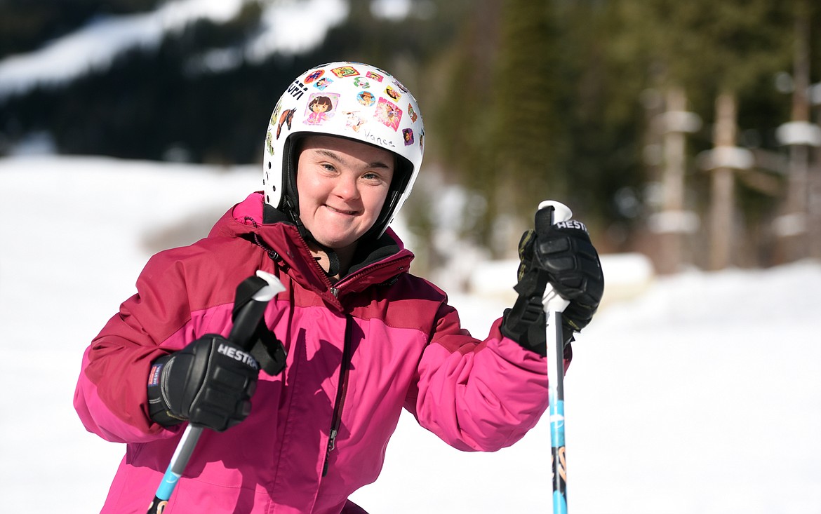 Cedar Vance grins as she poses for a portrait at Big Mountain on Monday, January 23, in Whitefish. Vance is going to be competing in the Special Olympics World Winter Games in Austria.
(Brenda Ahearn/Daily Inter Lake)