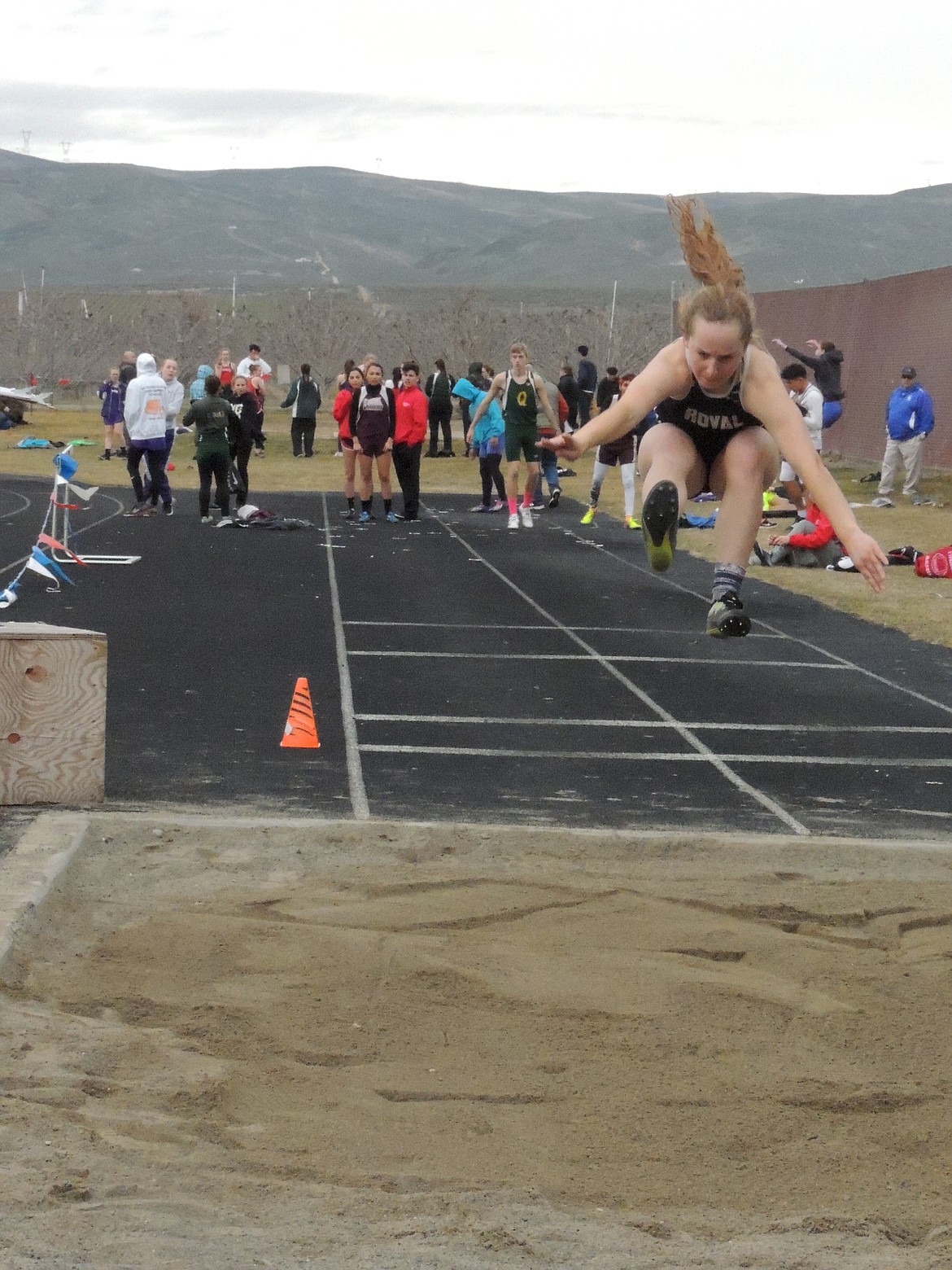 Ted Escobar/The Sun Tribune - Maggie Delay, Miss All Everything for the Royal girls, flies to a winning long jump mark.