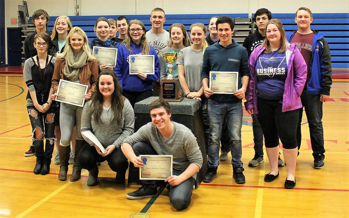 BPA students who placed at state in Billings and will be moving onto Nationals in Orlando, Florida, next month were honored at an assembly at Superior High School last week. (Kathleen Woodford/Mineral Independent)