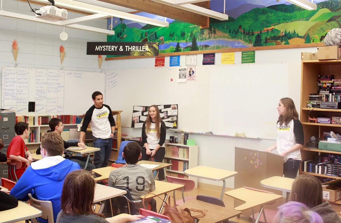 Clay King, Hilary VanVlett, and Phayln Fickas from Noxon High School speak with the second freshmen English class about the dangers of cigarettes and e-cigarettes during Kick Butts Day at Plains High School.