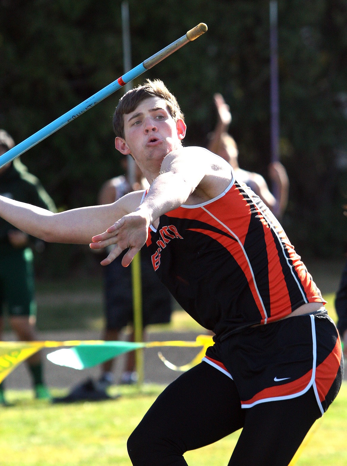 Rodney Harwood/Columbia Basin Herald
Ephrata&#146;s Hunter James lets fly a throw during the javelin competition Thursday at the Best of the Basin track and field meet in Quincy.