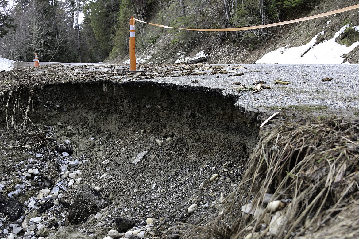 &#151;Photo by MANDI BATEMAN
Damage to Westside Road, north of the Wildlife refuge, caused by severe erosion.