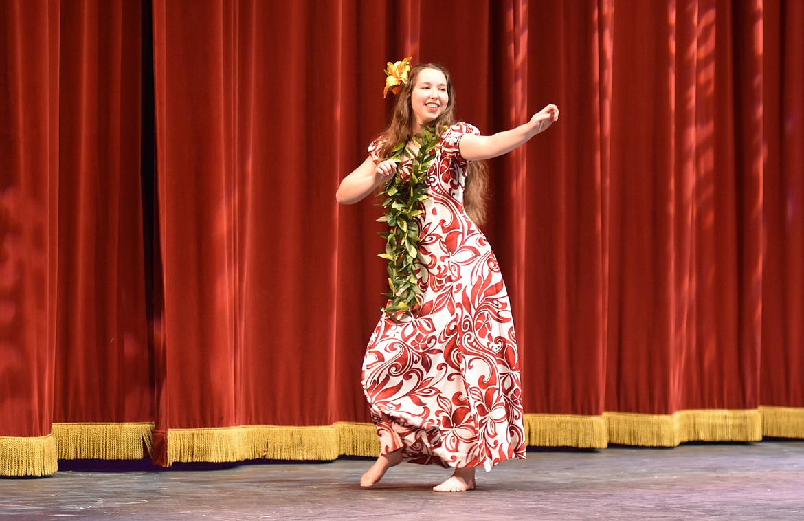 Whitefish High School student council held its annual Talent Show Thursday showcasing the talents of several students who sang, danced and performed comedy acts. Rose Madison performs a hula dance. (Heidi Desch/Whitefish Pilot)