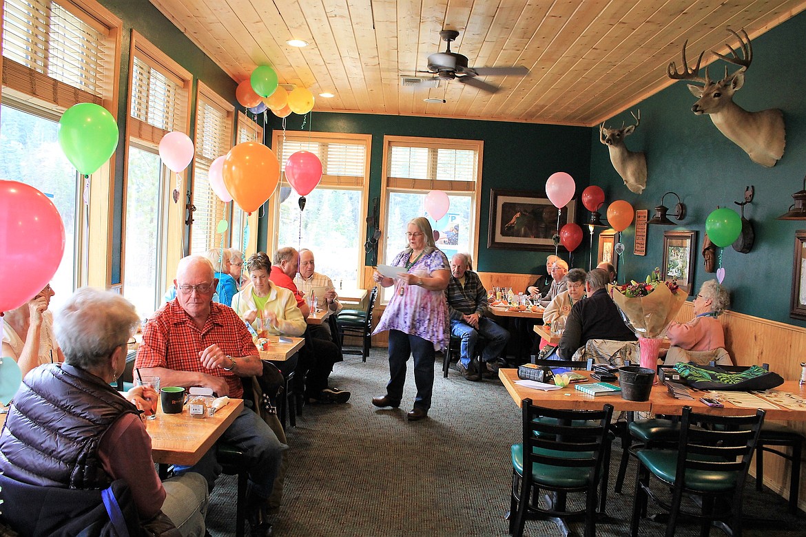 RSVP volunteers were honored at a recent luncheon at the River Edge restaurant in Alberton. Program manager Mary Jo Berry awarded certificates and pins to the volunteers for their years of service. (Kathleen Woodford/Mineral Independent).