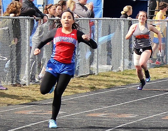 Clark Fork&#146;s Sophia Krutilla placed fourth in the 100 meter dash in Frenchtown last Thursday. (Kathleen Woodford/Mineral Independent).