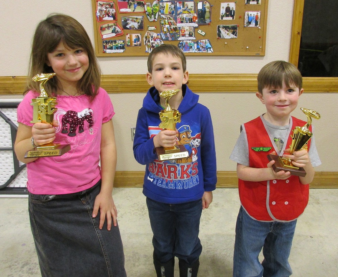 &#151;Courtesy photo
Speed Winners, from left, Kyalynn Comer 1st, Zander Comer 2nd, and Levi Coffman 3rd.