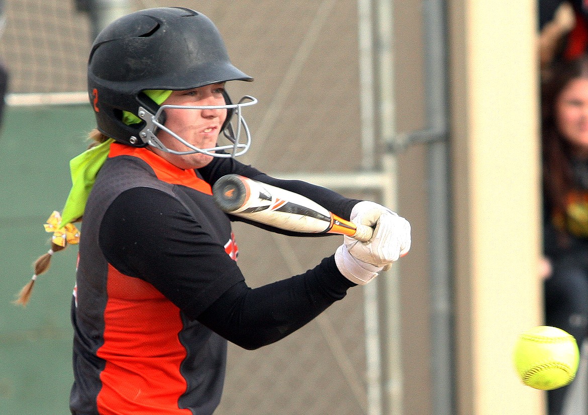 Rodney Harwood/Columbia Basin HeraldEphrata right fielder Mikayla Wood takes a swing at a pitch during Tuesday's non-league game with Cascade.