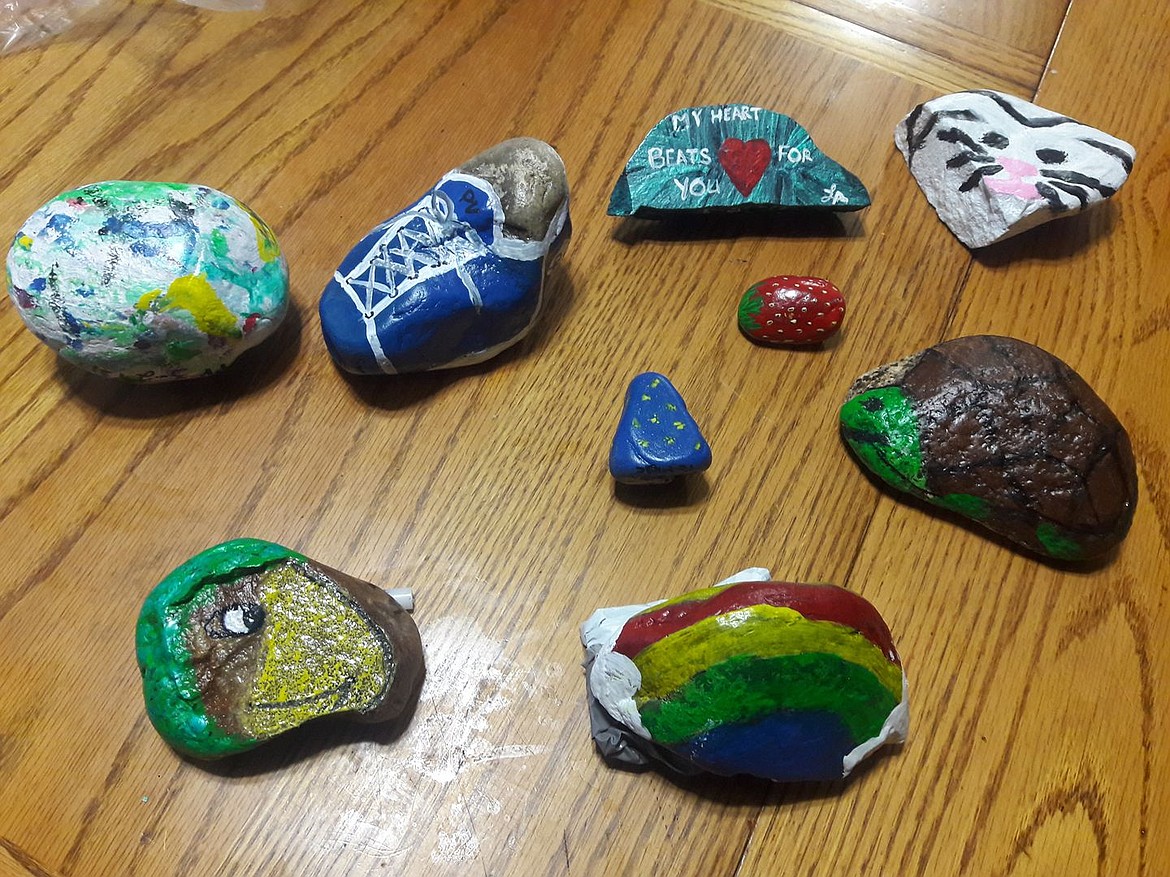 Photo courtesy of Coeur d'Alene Rocks
Coeur d'Alene Rocks member Linda Alonzo painted these little gems to hide in the community for others to find. Members use Sharpie pens, paints, chalks and other coloful art supplies to paint pictures and write uplifting words on the rocks, which they cover with clear sealer.