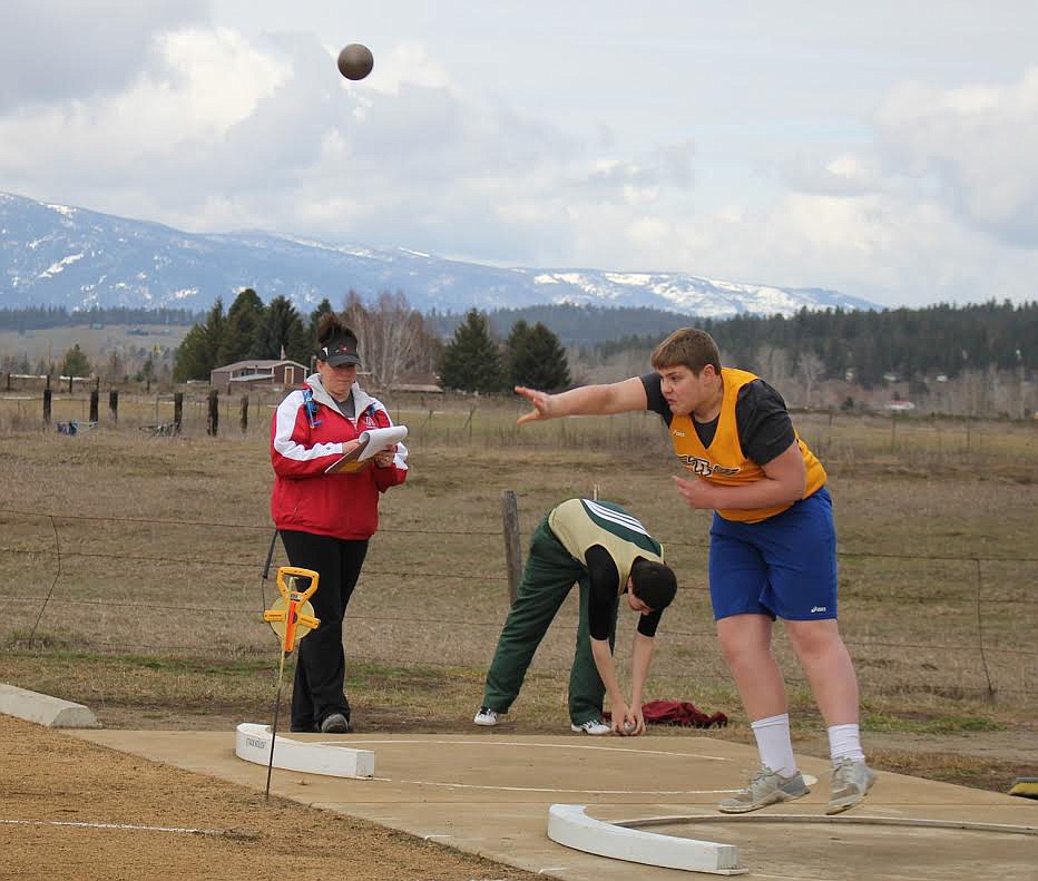 Jack Jacobson of Thompson Falls competes in the shot put event at the Jim Johnson track meet in Frenchtown.