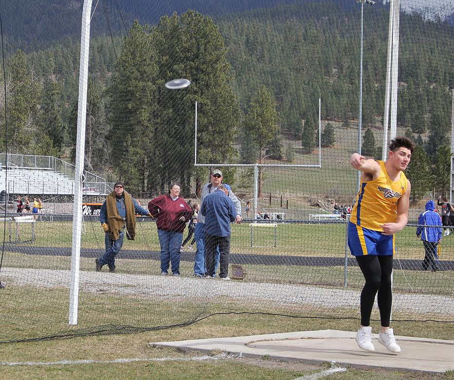 McKenzie Holt in action during the discus event at the Jim Johnson Track meet in Frenchtown.