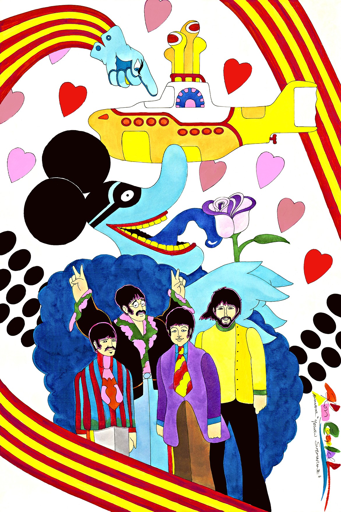 Courtesy photo
Animator Ron Campbell directed The Beatles Saturday morning cartoon and helped animate The Yellow Submarine (pictured here). Campbell will visit Emerge Gallery May 5, 7 and 7 to exhibit, sell and create new works of familiar characters.