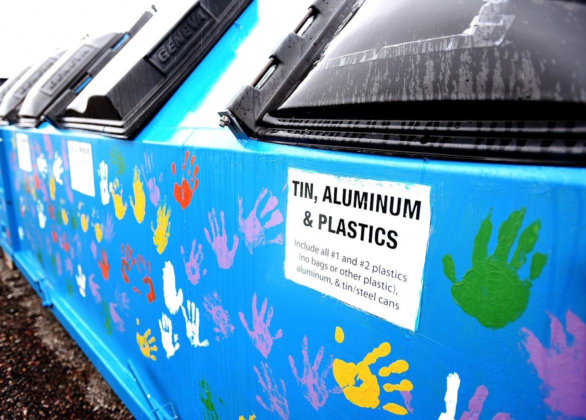 A RECYCLING bin with decorative artwork at the Flathead County Fairgrounds in Kalispell. (Brenda Ahearn/This Week in the Flathead)