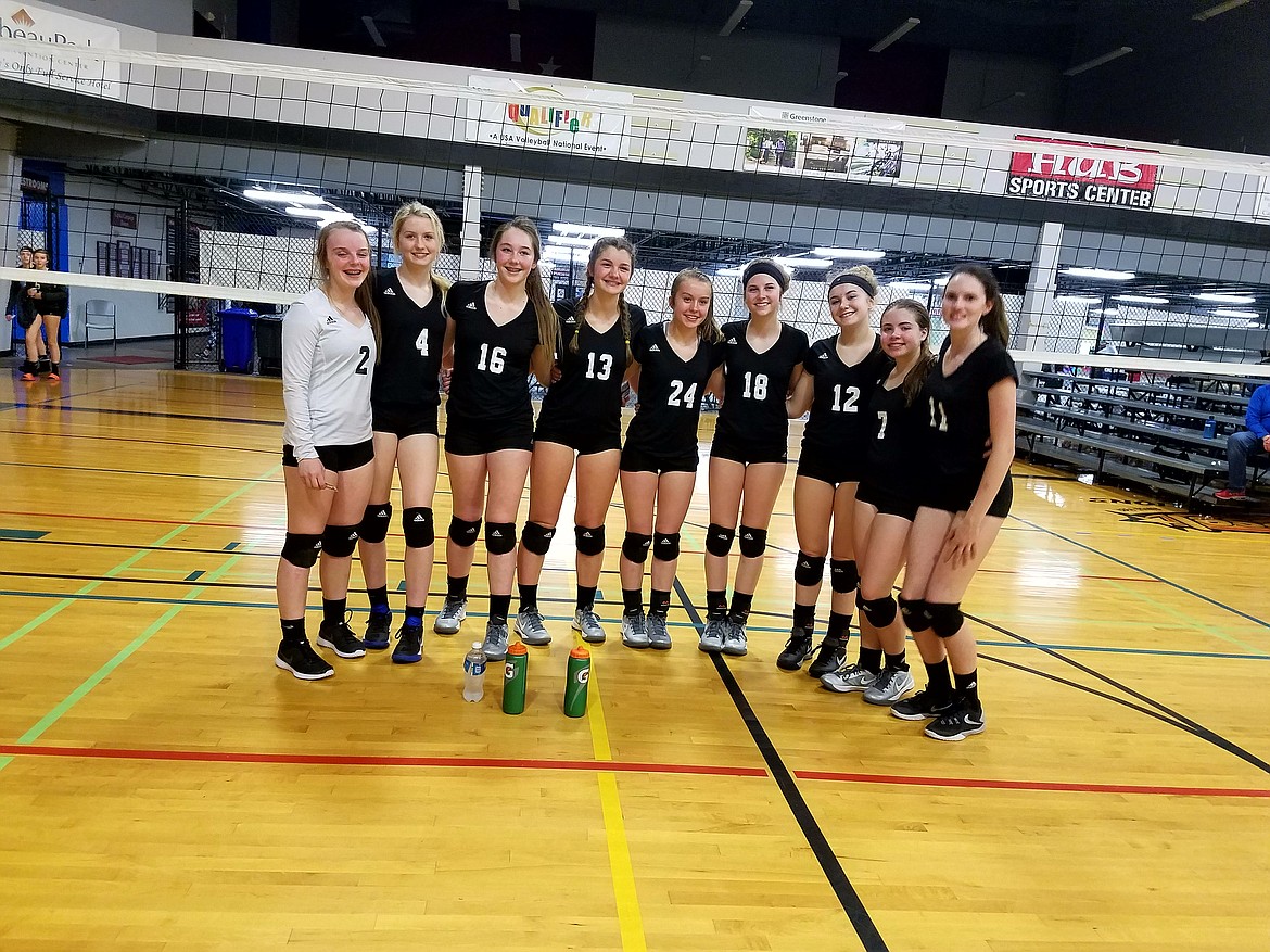 Courtesy photo
The North Idaho Thunder U14 gold volleyball team won the silver bracket at the INK Tournament Saturday at the HUB Sports Center in Liberty Lake. From left are Jaya Miller, Brenna Hawkins, Hannah Rowan, Lauren Fuller, Shayna Wabs, Paige Drechsel, Courtney Garwood, Maggie Bloom and Jozee Russell. Not pictured is coach Brian Hosfeld.
