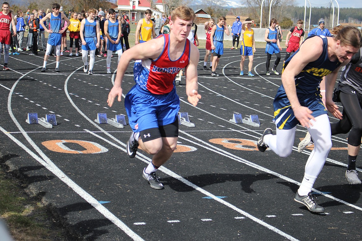 At a recent meet in Frenchtown, Clark Fork&#146;s Connor Voll (far left) runs in the 100 meter dash. (Kathleen Woodford/Mineral Independent).