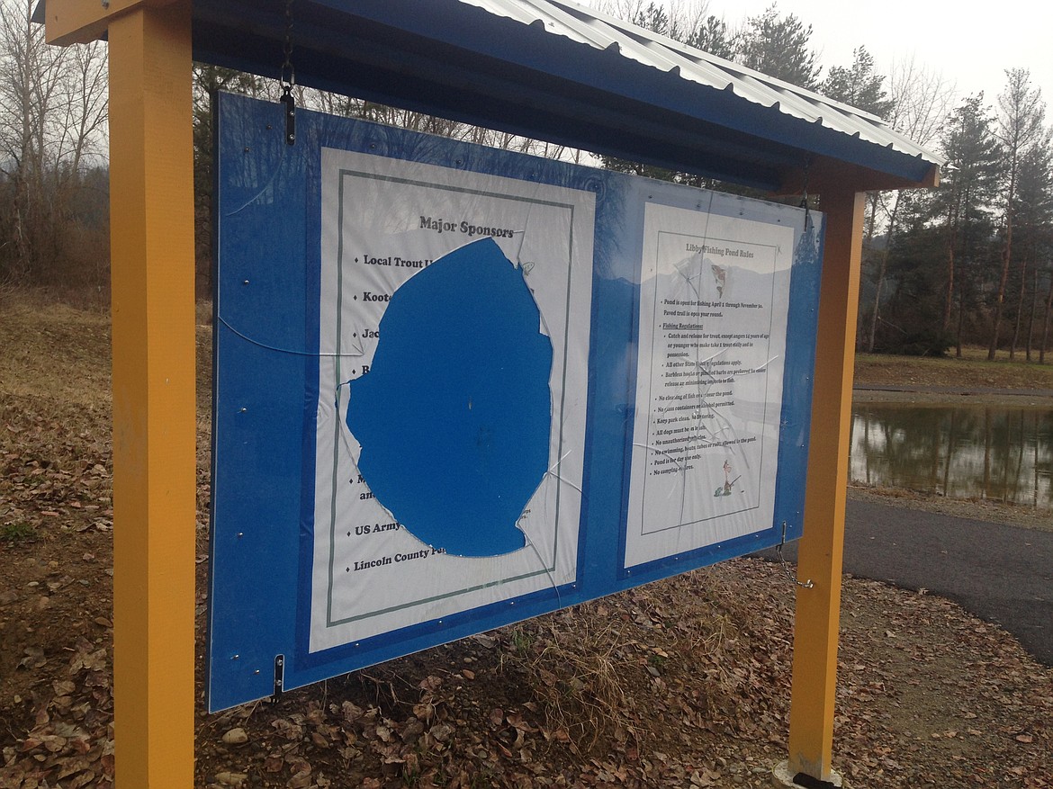 Vandals broke a plexiglass sign at Libby&#146;s fish pond.
