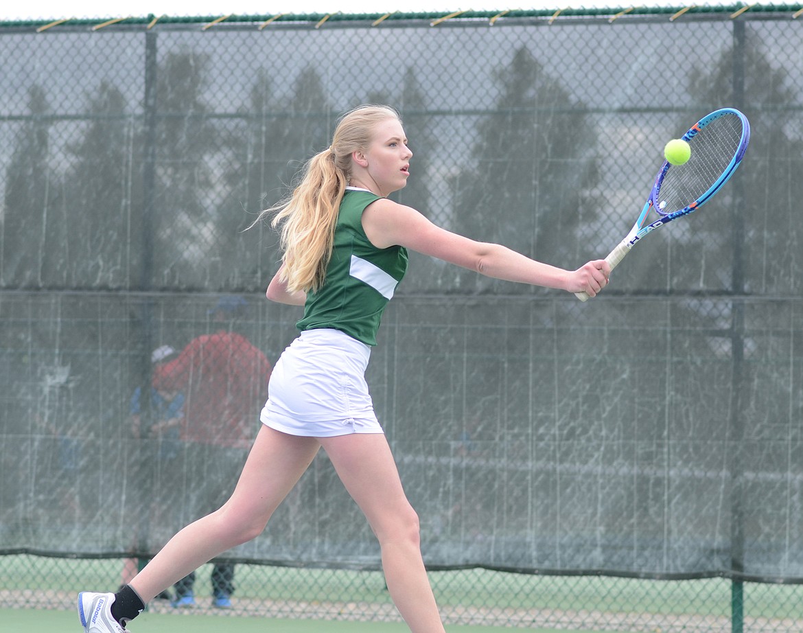 Hannah Madsen reaches back against Columbia Falls on Thursday.