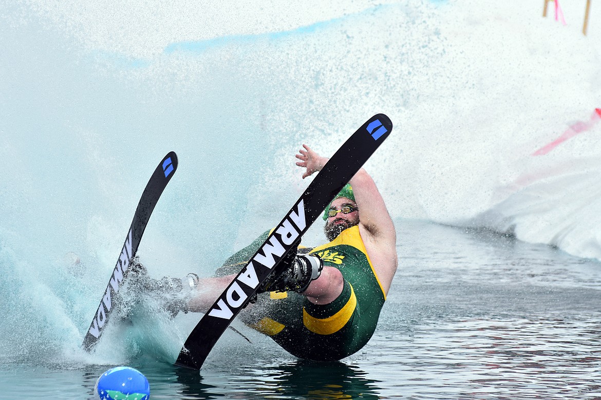 Skiers and snowboarders braved the pond skim competition Saturday at Whitefish Mountain Resort. The annual event marks the end of ski season. (Heidi Desch/Whitefish Pilot)