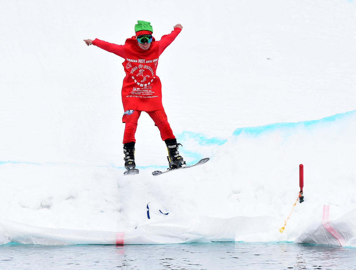 Skiers and snowboarders braved the pond skim competition Saturday at Whitefish Mountain Resort. The annual event marks the end of ski season. (Heidi Desch/Whitefish Pilot)