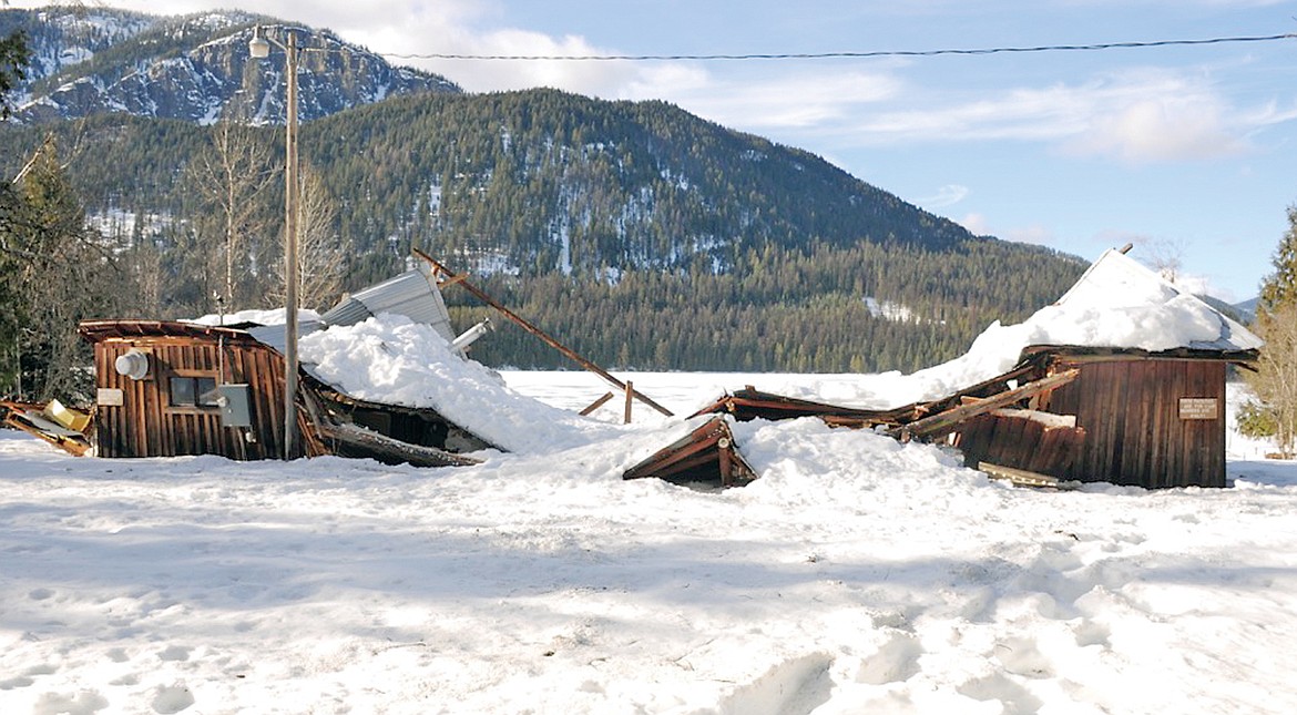 What remains of the Bull Lake Rod and Gun Club building after snow load collapsed the building. (Bonnie Hudlet for TWN)