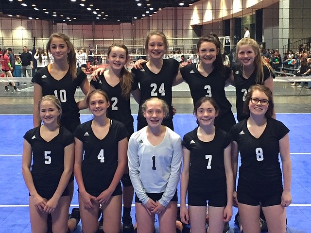 Courtesy photo
The North Idaho Thunder volleyball under-14 black team competed in the Evergreen Regional Tournament this past weekend. On Day 1 they took first place in their pool, and on Day 2 they took first place in their flight. In the front row from left are Riley Valley, Abby Buzolich, Reese Jackson, Shelby Gray and Abbey Theadgill; and back row from left, Jeana Craven, Ashley Fitzgerald, Ainsley Brigham, Hailey Boyer and Ashley Fawcett. Not pictured are Mia Carrico and coach Barb Patton.