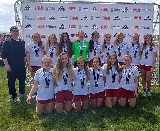 Courtesy photo
The Sting Timbers FC &#145;02 girls soccer team won the championship at the 2017 Performance Cup in Boise. In the front row from left are Tate Hochberger, Riley Anderson, McKenzie Mattis, Madyson Smith, Zoe Cox and Kameron Fisbeck; and back row from left, coach Mike Thompson, Julieanna Stith, Alexi Wilson, Abbie Lyman, Alex Plucker, Geneva Bengtson, Madison Fain, Elizabeth Scarlett, Grace Anderson-Mosher and Cailyn Garza.