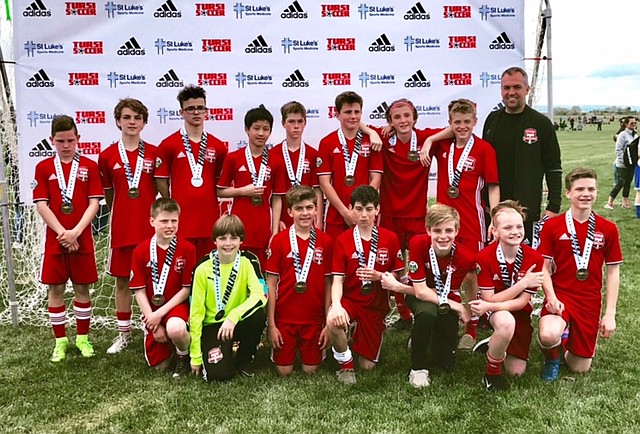 Courtesy photo
The Sting Timbers &#145;04 Red boys soccer team took 2nd place in the Performance Cup last weekend in Boise. They defeated the Wyoming JH United 1-0, with Tyler Gasper scoring the goal. In the second game they defeated the Missoula Strikers 5-0. Goals were scored by Tyler Gasper (2), Joseph Sarkis, Alex Reyes and Patrick Du. They then tied the FC Boise Nova Gold 1-1. The Sting goal was scored by Noah Janzen. They played the same team for the championship game, but came up short. The Sting goal was scored by Alex Reyes. In the front row from left are Andon Brandt, Alexander Nipp, Joseph Sarkis, Alex Reyes, Jameson Elliot, Bryce Allred and Evan Lowder; and back row from left, Byron Anderson, Kohrt Weber, Talon Mitchell, Patrick Du, Noah Janzen, Brayden Bengston, Jack Shrontz, Zak Wenglikowski and coach Camron Cutler. Not pictured is Tyler Gasper.