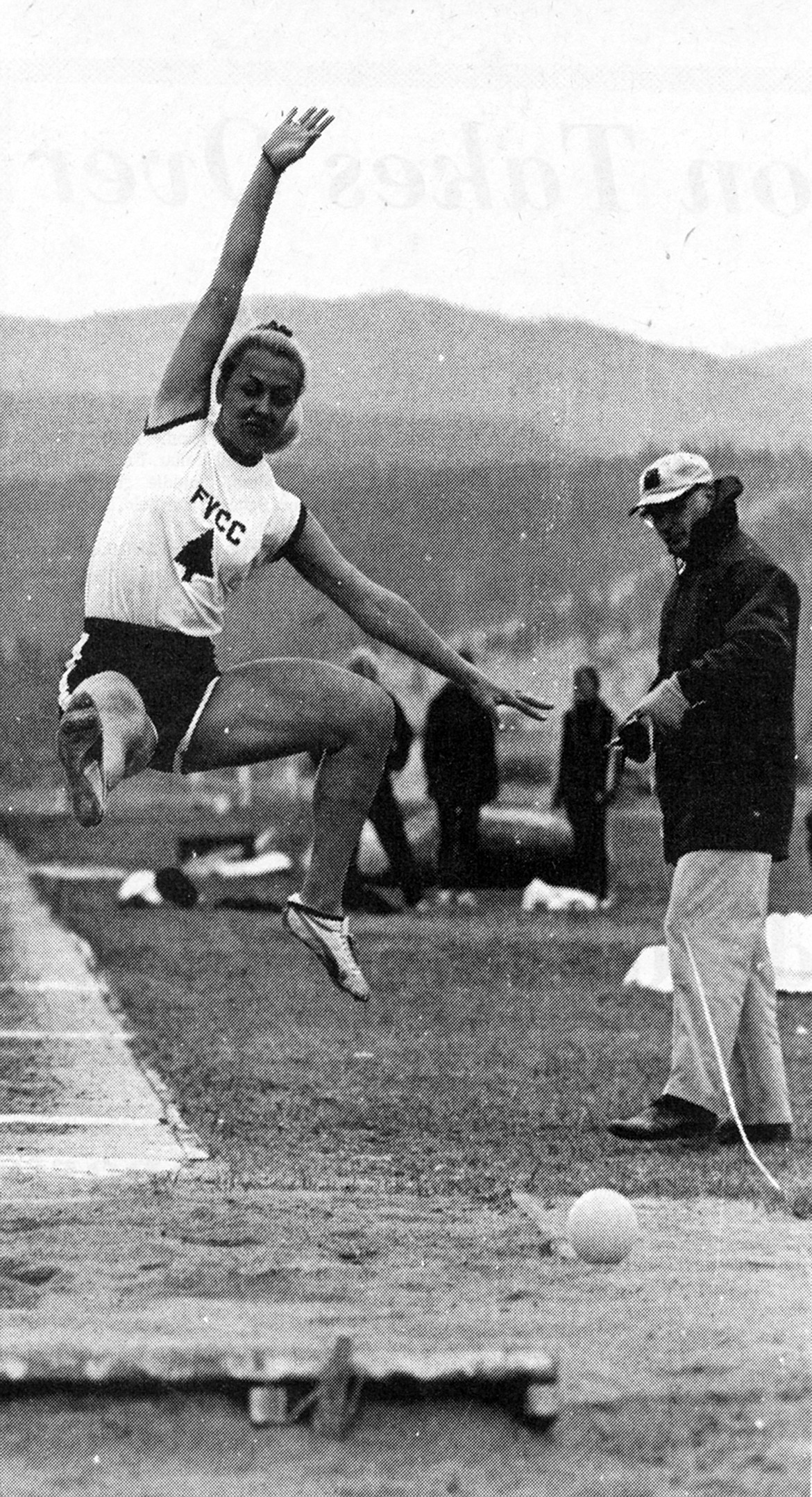 MARY LALUM takes off in the long jump. (Daily Inter Lake photo via Neil Eliason scrapbook)