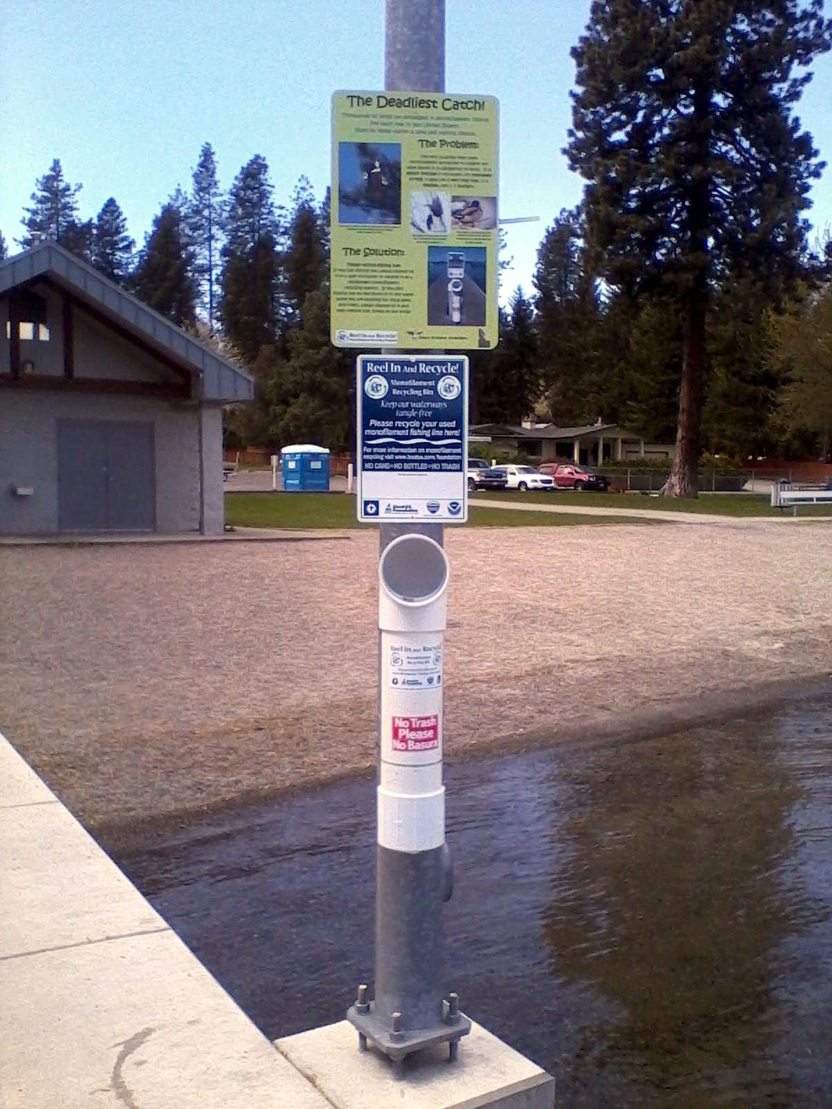 Courtesy photo
A fishing line recycling bin awaits anglers at Honeysuckle Beach in Hayden. The bin was installed and is monitored by members of CDA Audubon.