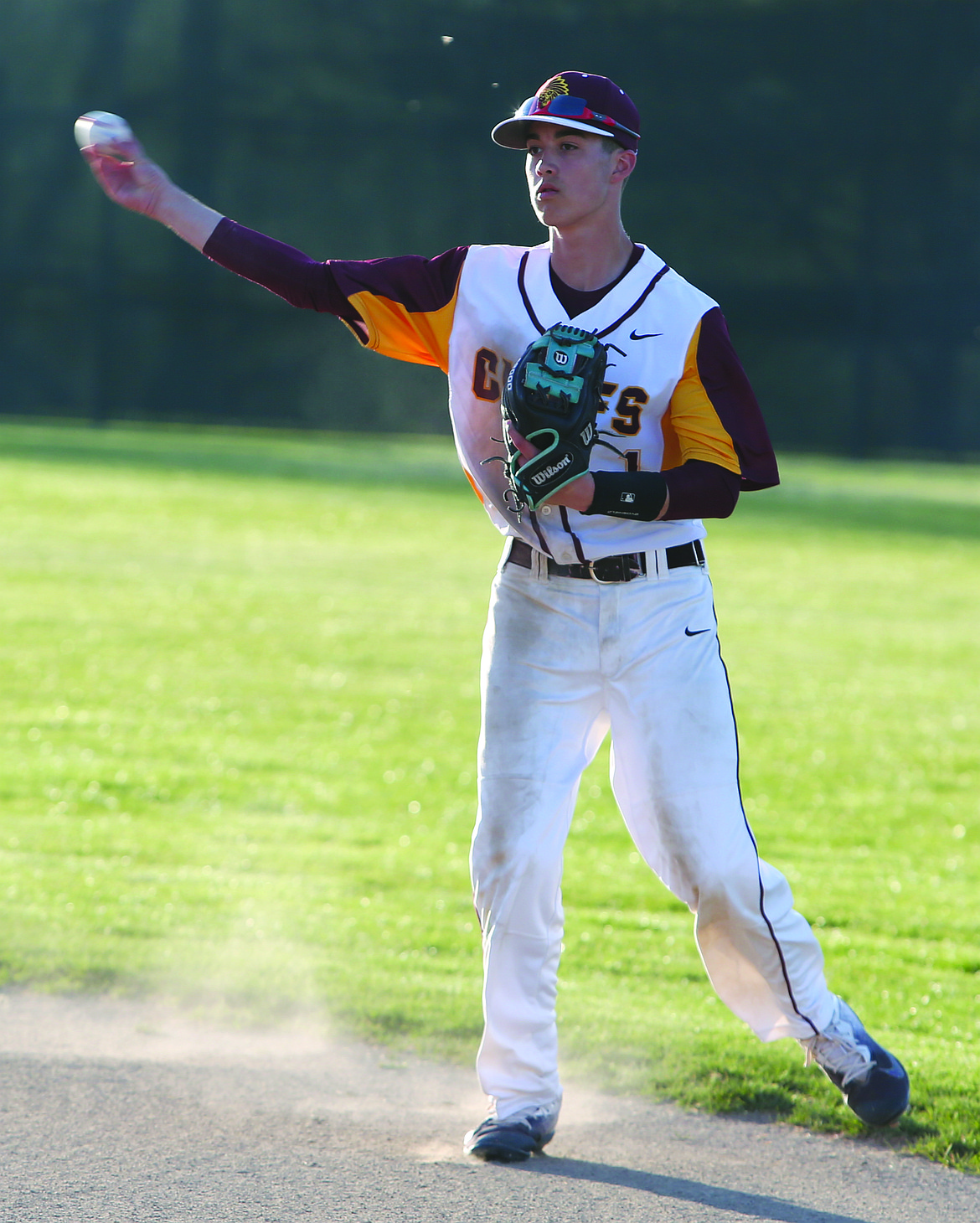 Connor Vanderweyst/Columbia Basin Herald
Moses Lake second baseman Zach Valdez throws to first base for an out.