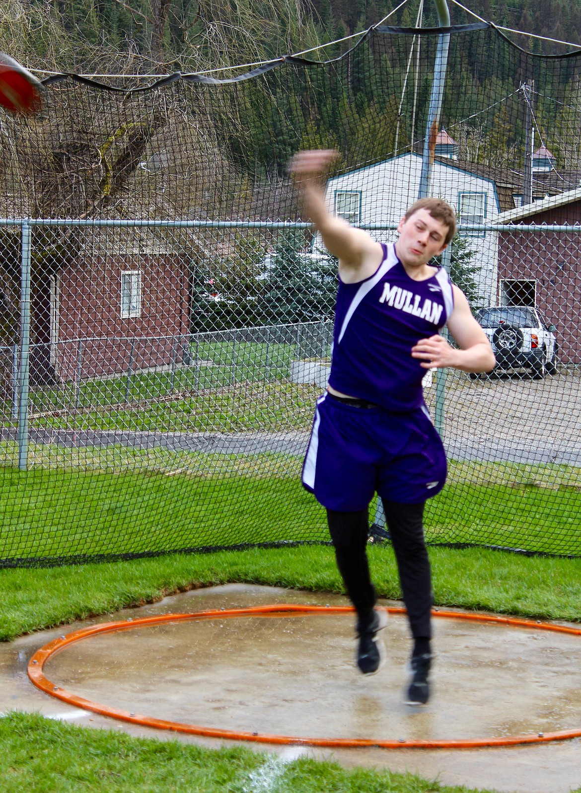 Mullan athlete Seth Dechand throws the discus at the Wallace track meet. As Mulan&#146;s only track athlete, Dechand won this event with a distance mark of 101&#146; 3.