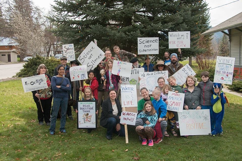 A group of Alberton residents participated in the Science March Saturday with a demonstration on Railroad Avenue. (Photo courtesy of Brooke Barnett).