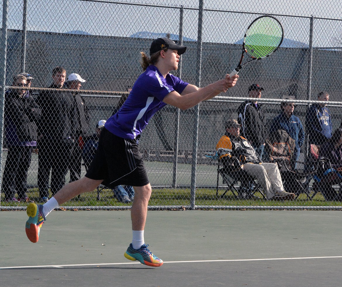 POLSON DOUBLES star Cadis Chowning returns an offering in a match against Hamilton at Linderman Elementary School Courts. (Jason Blasco/Lake County Leader)