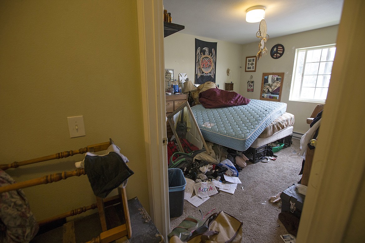 LISA JAMES/PressAn apartment at the Silver Lake ApartmentsIn Coeur d'Alene is seen Wednesday after law enforcement officers trying to serve a warrant ended an 8 hour standoff by breaking in Tuesday night. Clothes and furniture were upturned and strewn around and broken glass and the shells of flash grenades littered the floor.