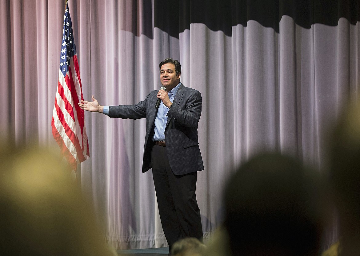LISA JAMES/PressIdaho Congressman Raul Labrador, (R), responds to questions during the town hall he hosted at Lake City High School in Coeur d'Alene on Friday night.